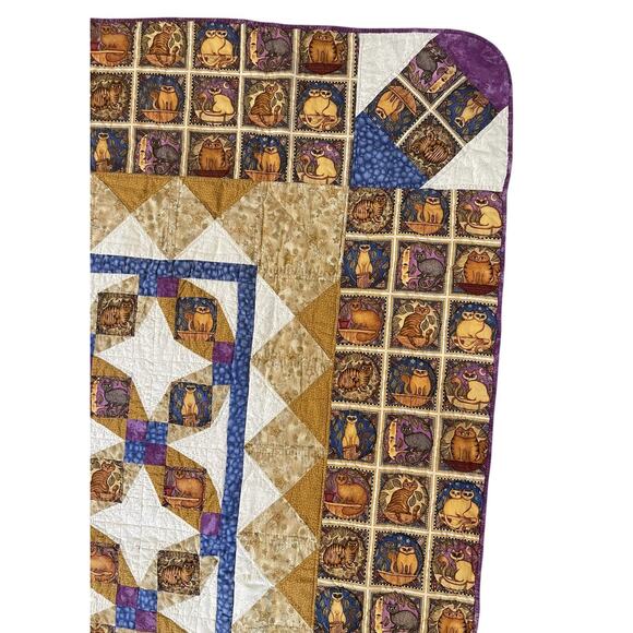 VTG Handmade Quilt Dan Morris Cat Art 1999 Timeless Treasures Folk Art 60x70 - Picture 6 of 12